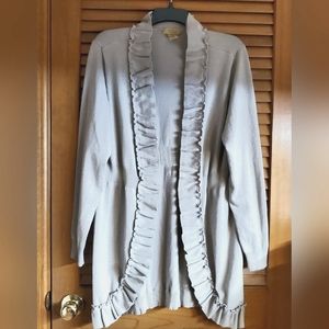 Valerie Stevens Women's Ruffled Open Cardigan Beige SIZE Large